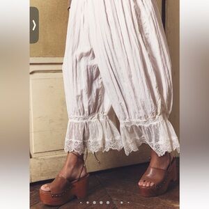 Free People Lace Trimmed Cream Cropped Pants “Forever Young Bloomer Pant”